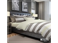 Bedset Stripe Tweepersoonsbedden - Taupe / Creme