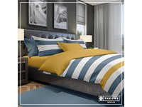 Bedset Stripe Kingsize bedden - Indigo / Goud