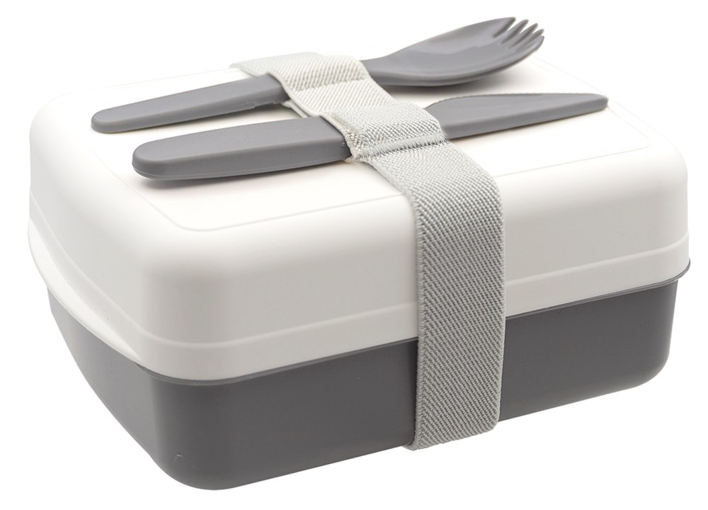 BIO-Snack-Box with cutlery in white/grey